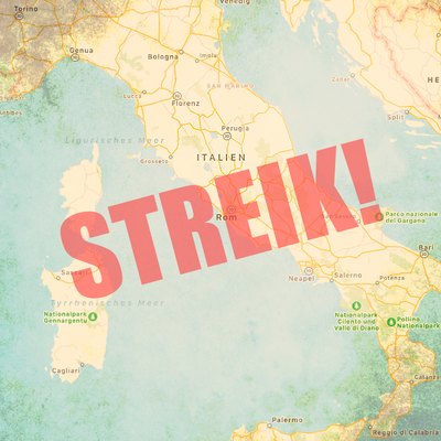 Landkarte Italiens mit dem Schlagwort Streik