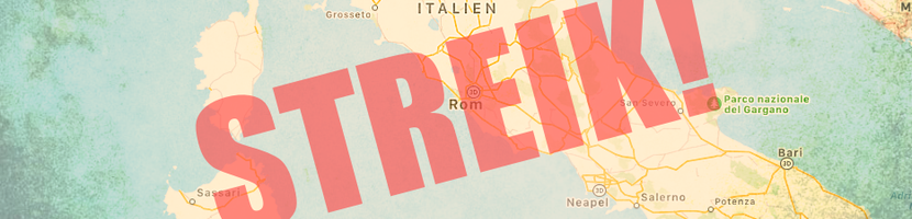 Landkarte Italiens mit dem Schlagwort Streik