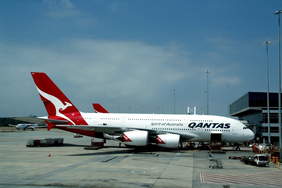 Qantas Airbus A380 auf dem Flugfeld