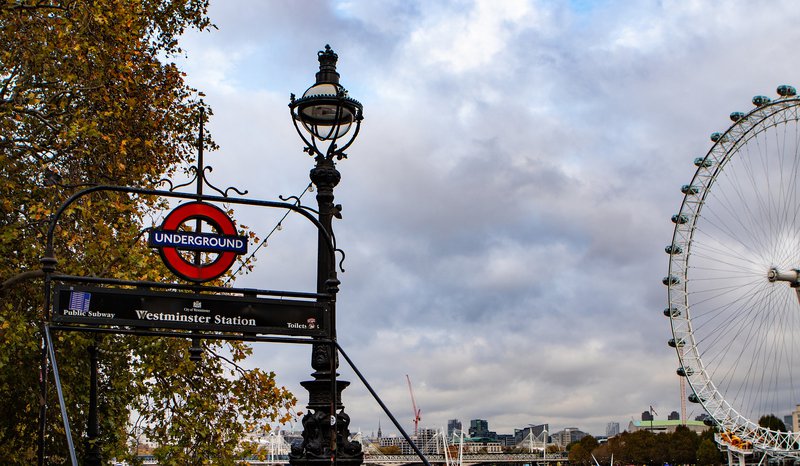 Underground Eingang mit dem London Eye im Hintergrund